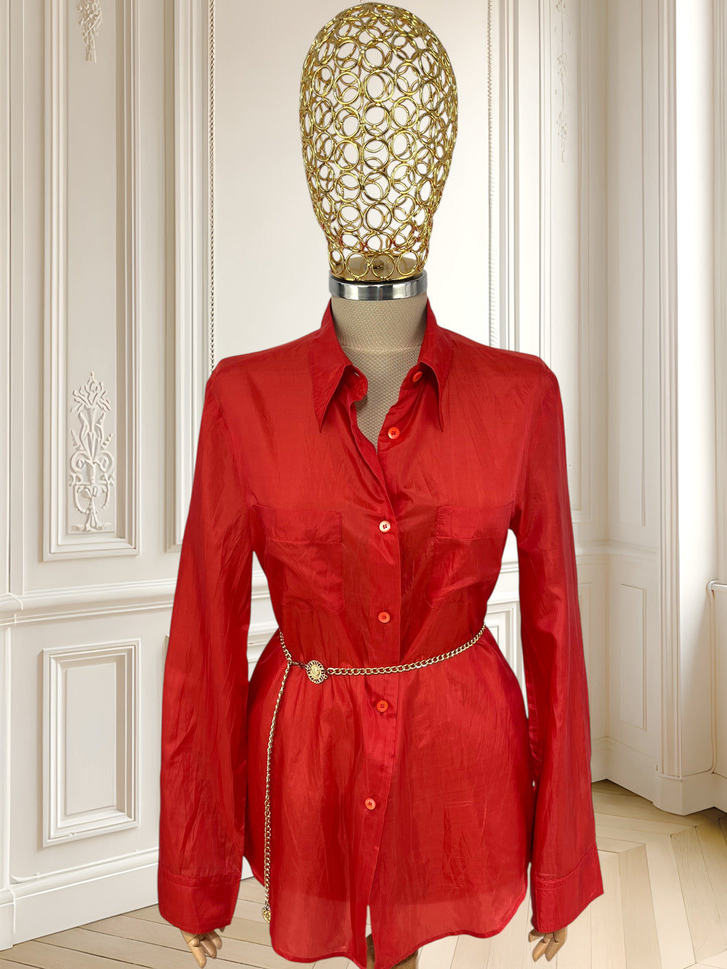 Cămașă roșie din amestec de mătase mărimea M