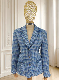 Sacou albastru din tweed potrivit pentru M/L