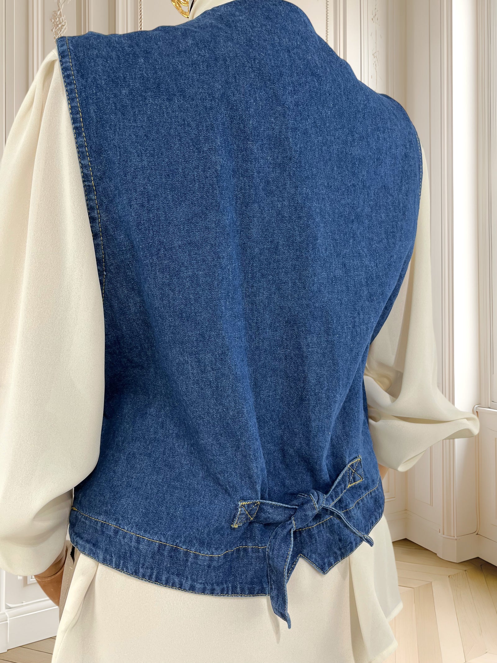 Vestă vintage din denim cu inserție de catifea mărimea M