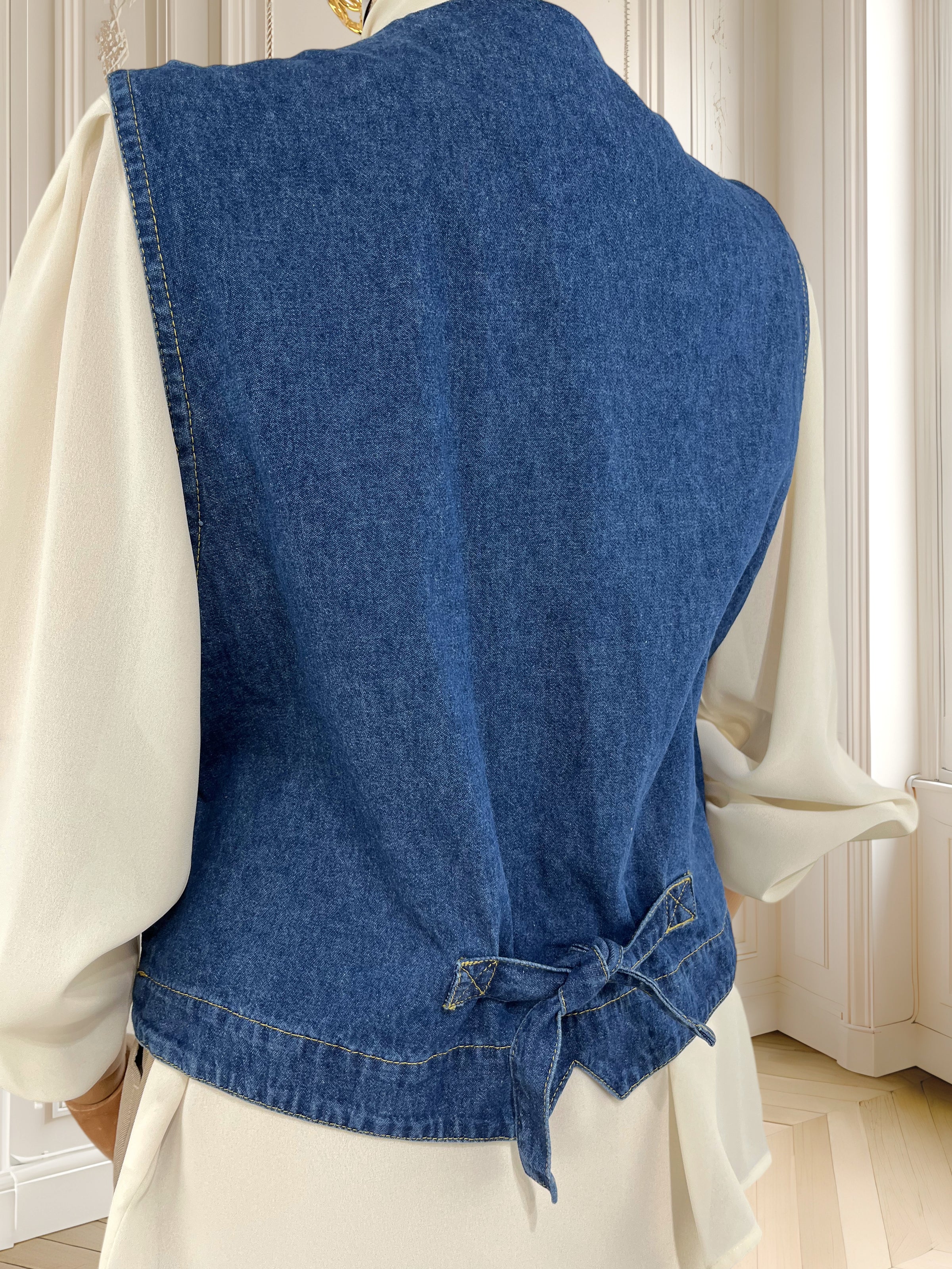 Vestă vintage din denim cu inserție de catifea mărimea M