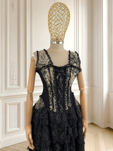 Rochie vintage din brocart și dantelă mărimea S