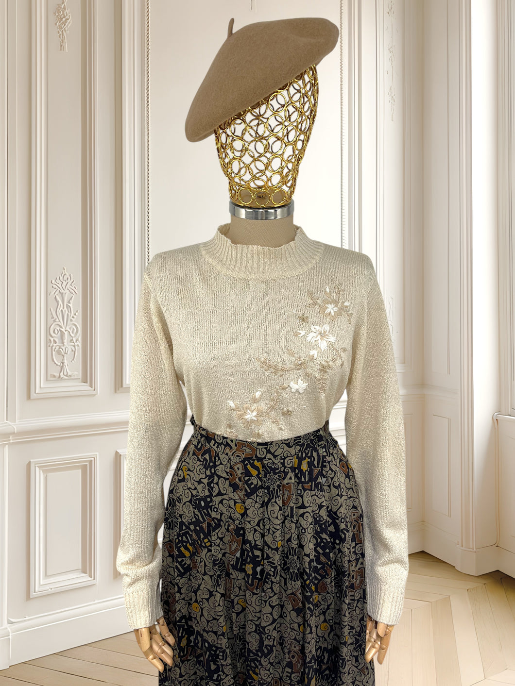 Bluză vintage cu broderie potrivită pentru M/L