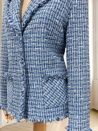 Sacou albastru din tweed potrivit pentru M/L