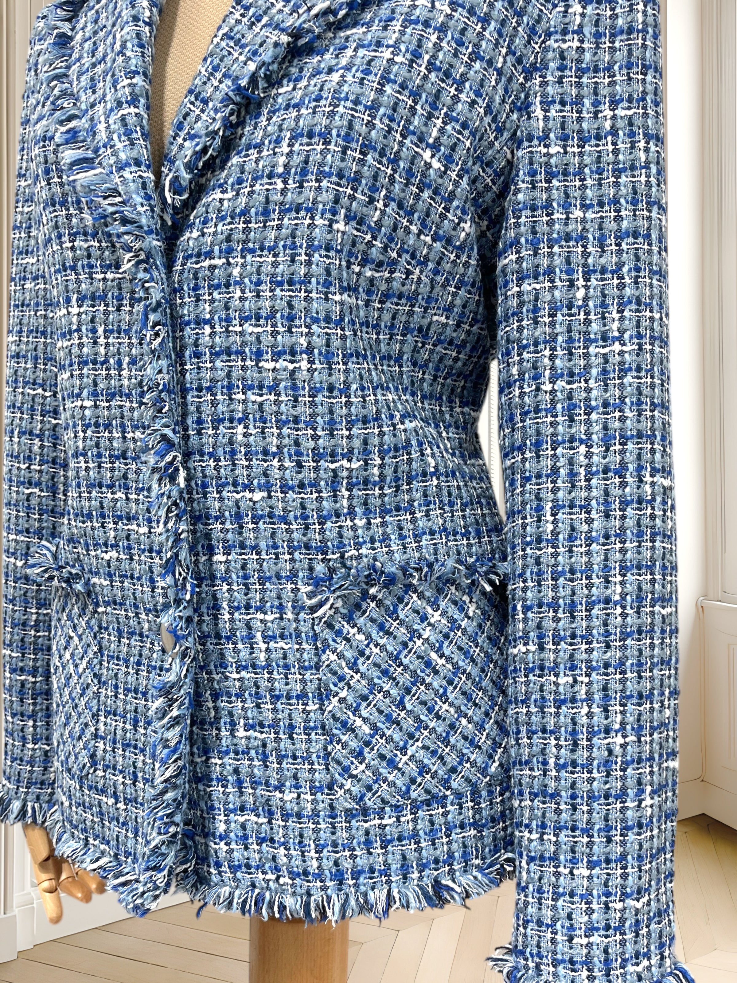 Sacou albastru din tweed potrivit pentru M/L