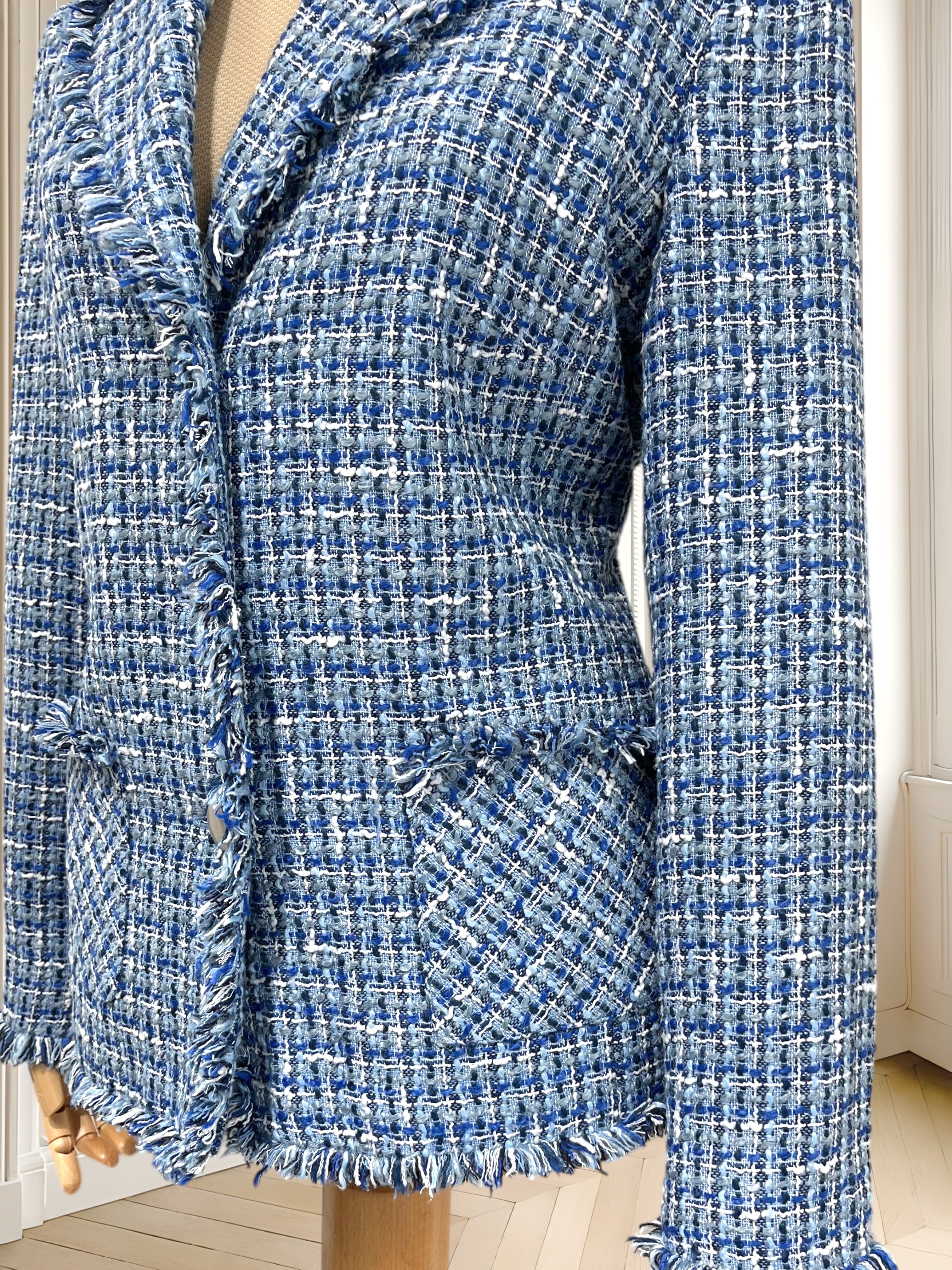 Sacou albastru din tweed potrivit pentru M/L