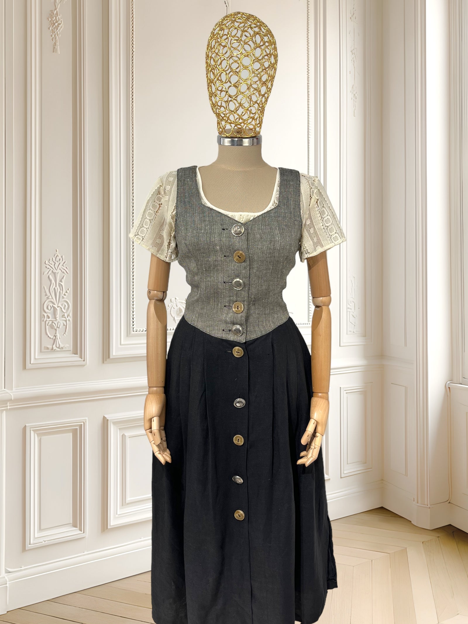Rochie vintage din in și vâscoză potrivită pentru XS/S