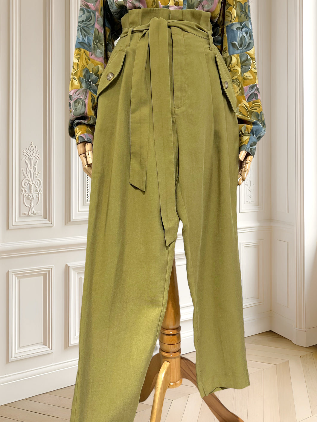 Pantaloni olive din lyocell mărimea S
