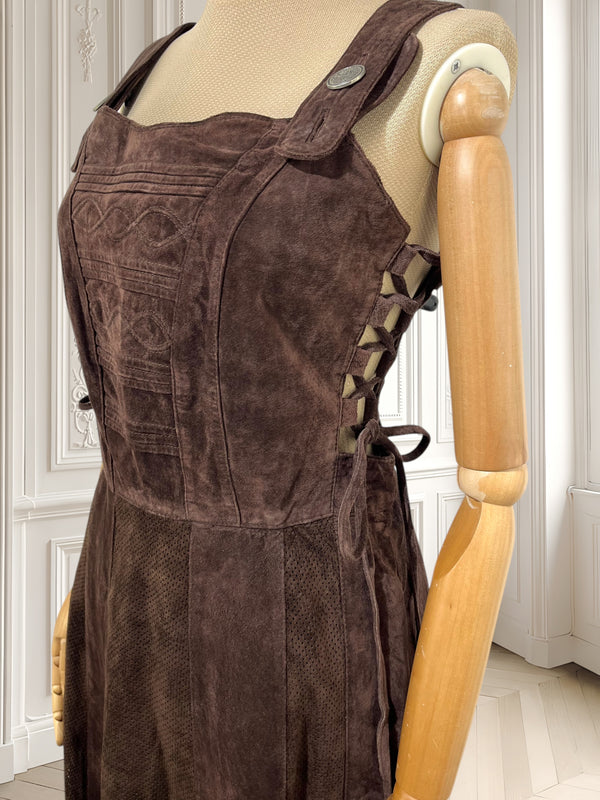 Rochie vintage din piele întoarsă mărimea M