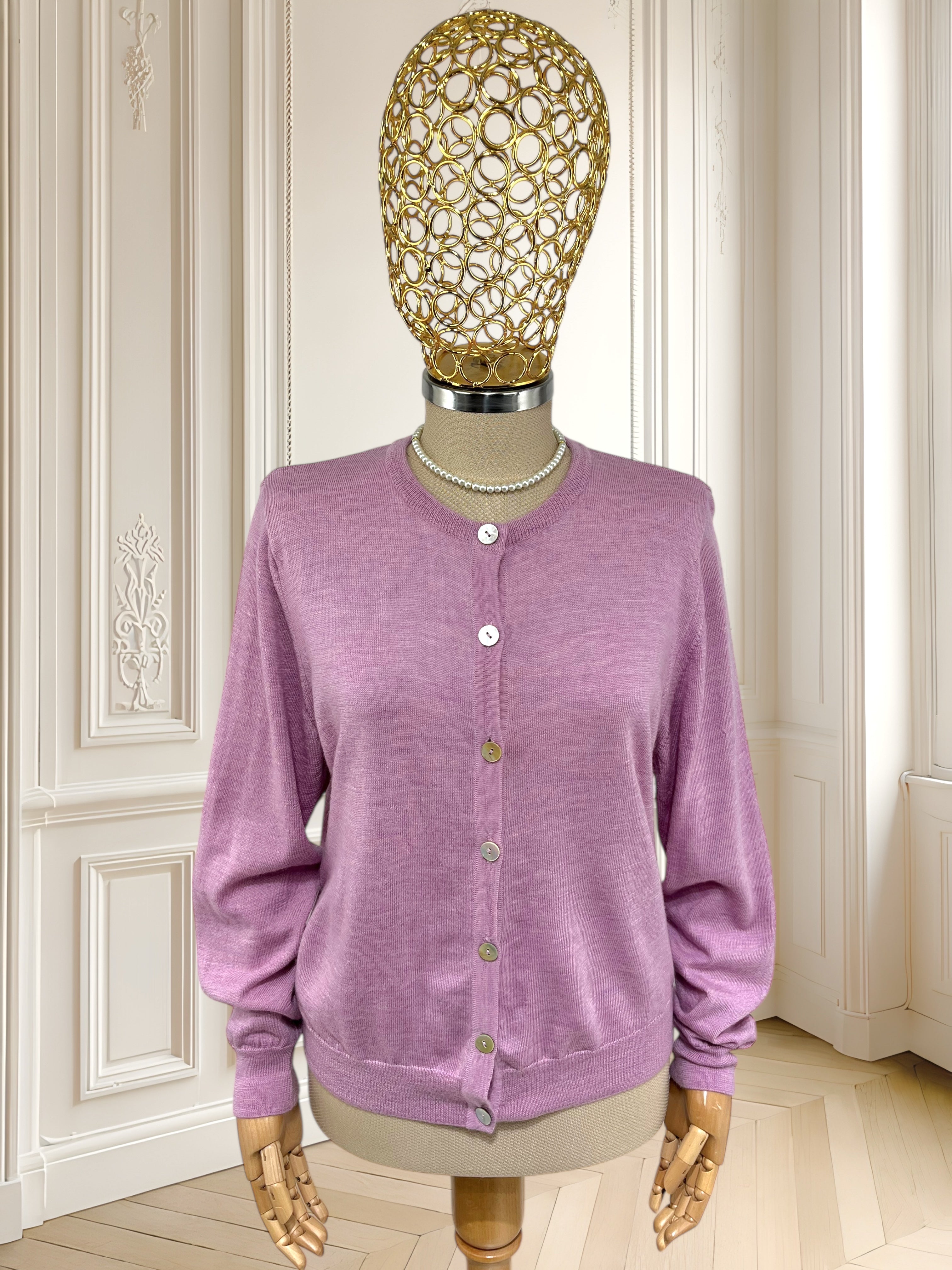Cardigan lila din lână extrafină de merino mărimea M