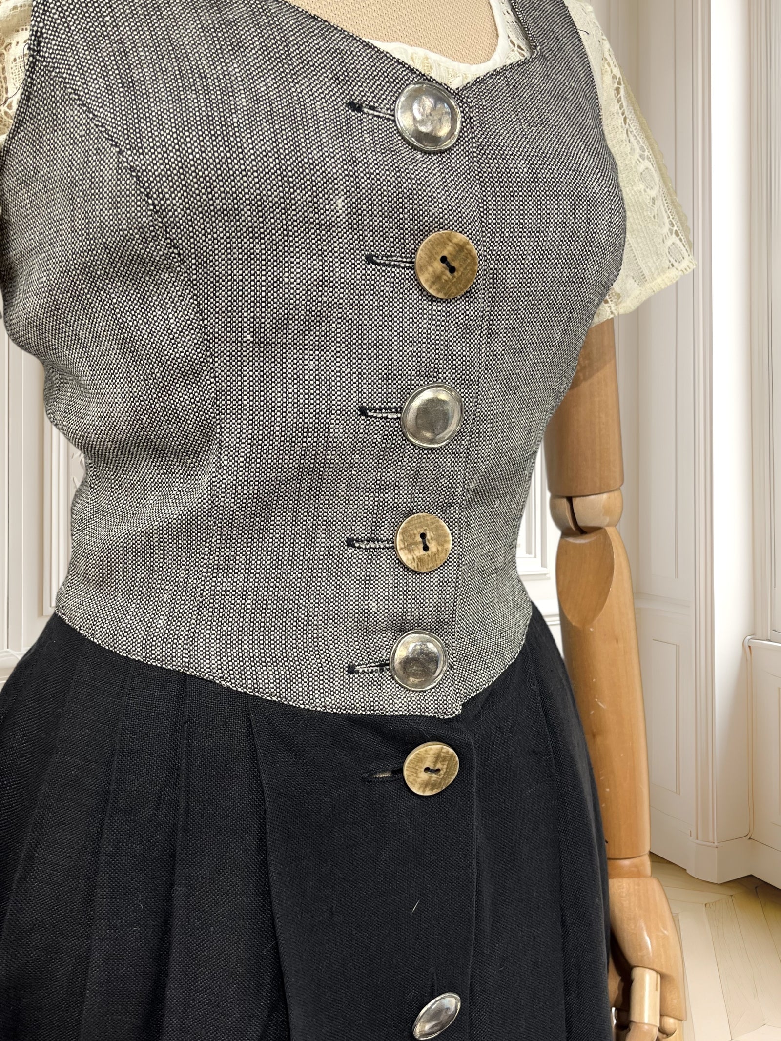 Rochie vintage din in și vâscoză potrivită pentru XS/S