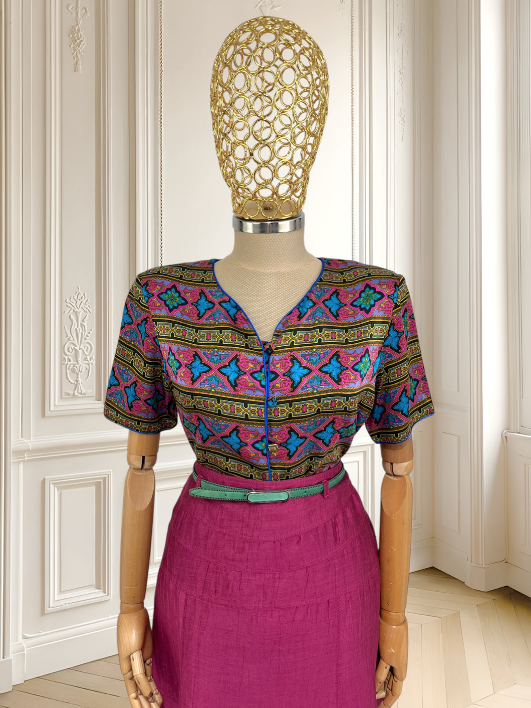 Cămașă multicoloră din mătase potrivită pentru M/L