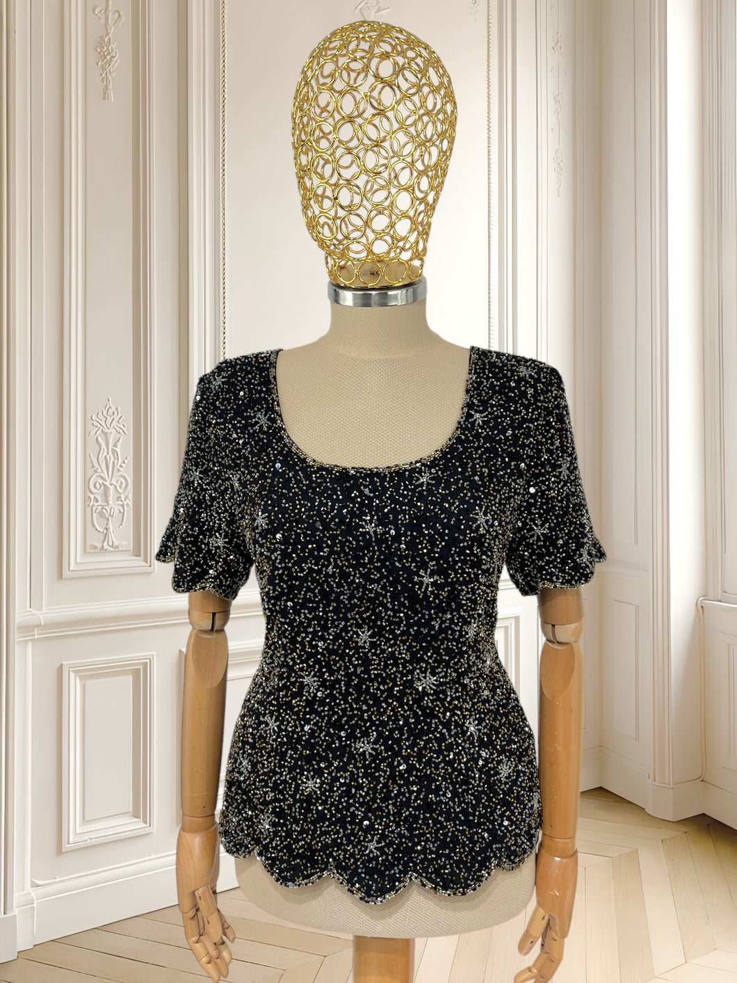 Tricou vintage cu paiete potrivit pentru S/M