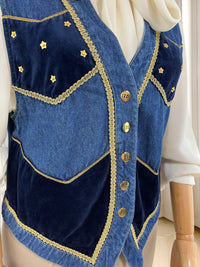 Vestă vintage din denim cu inserție de catifea mărimea M