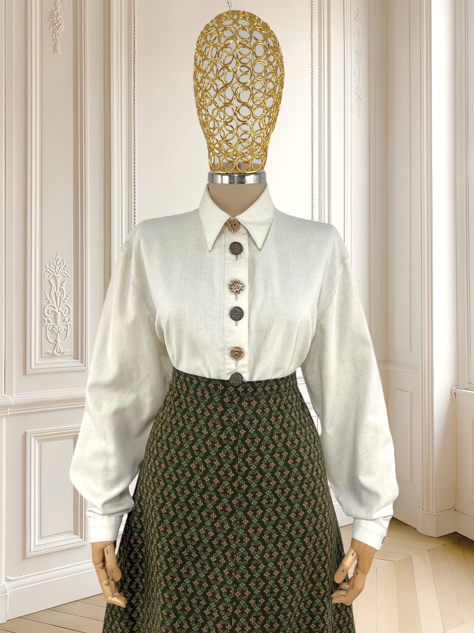 Cămașă vintage din amestec de in si bumbac potrivită pentru L/XL