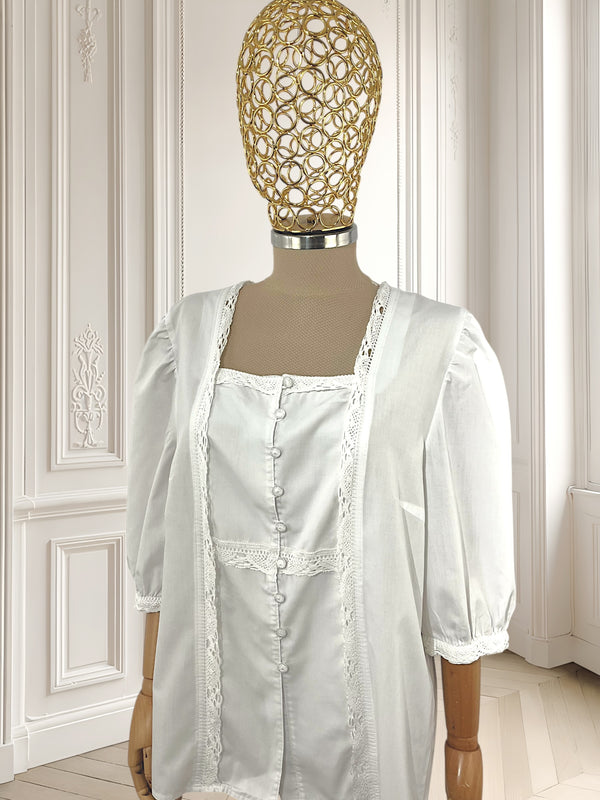 Cămașă vintage albă cu broderie mărimea L
