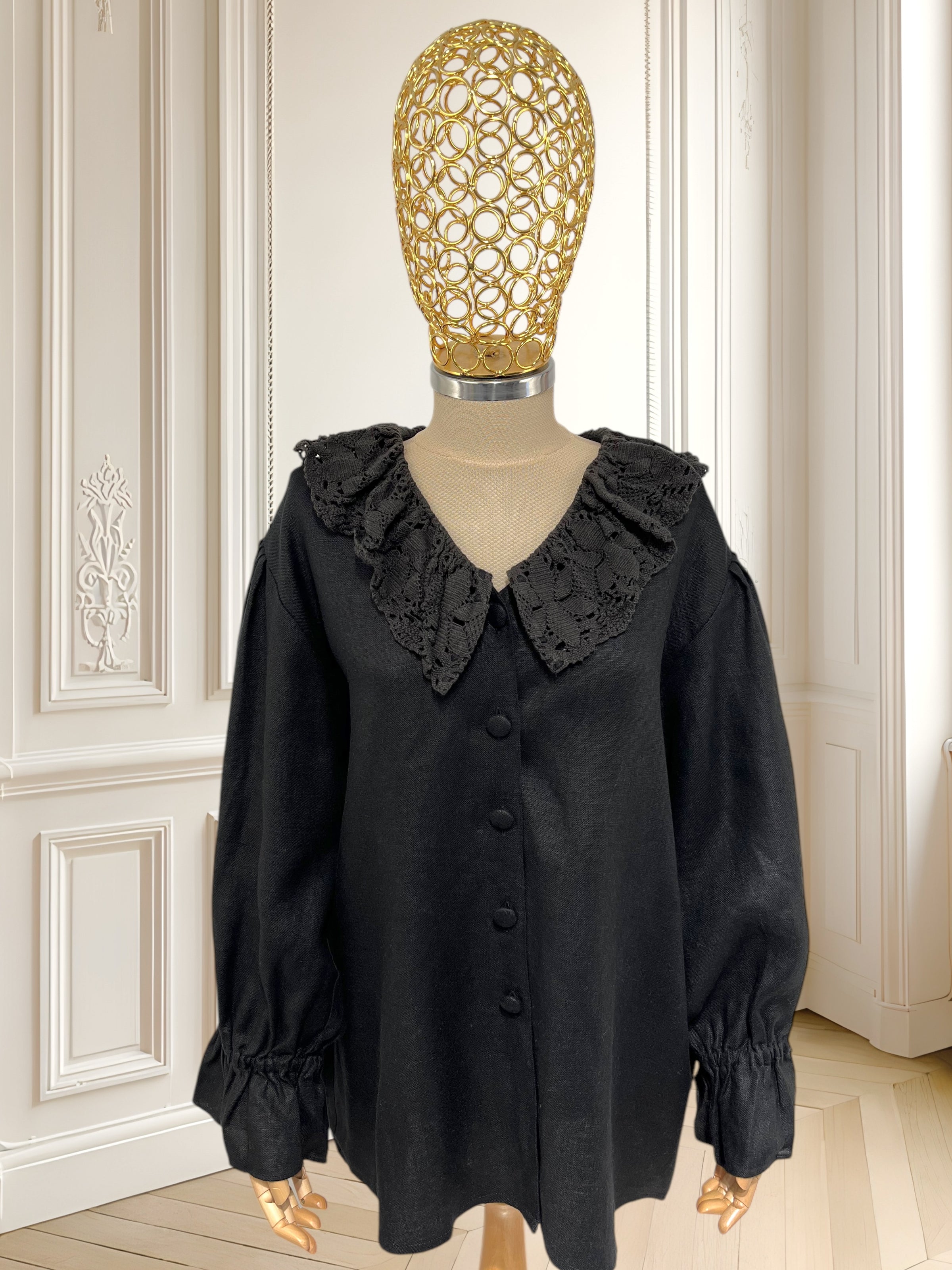 Cămașă vintage neagră din in mărimea XL