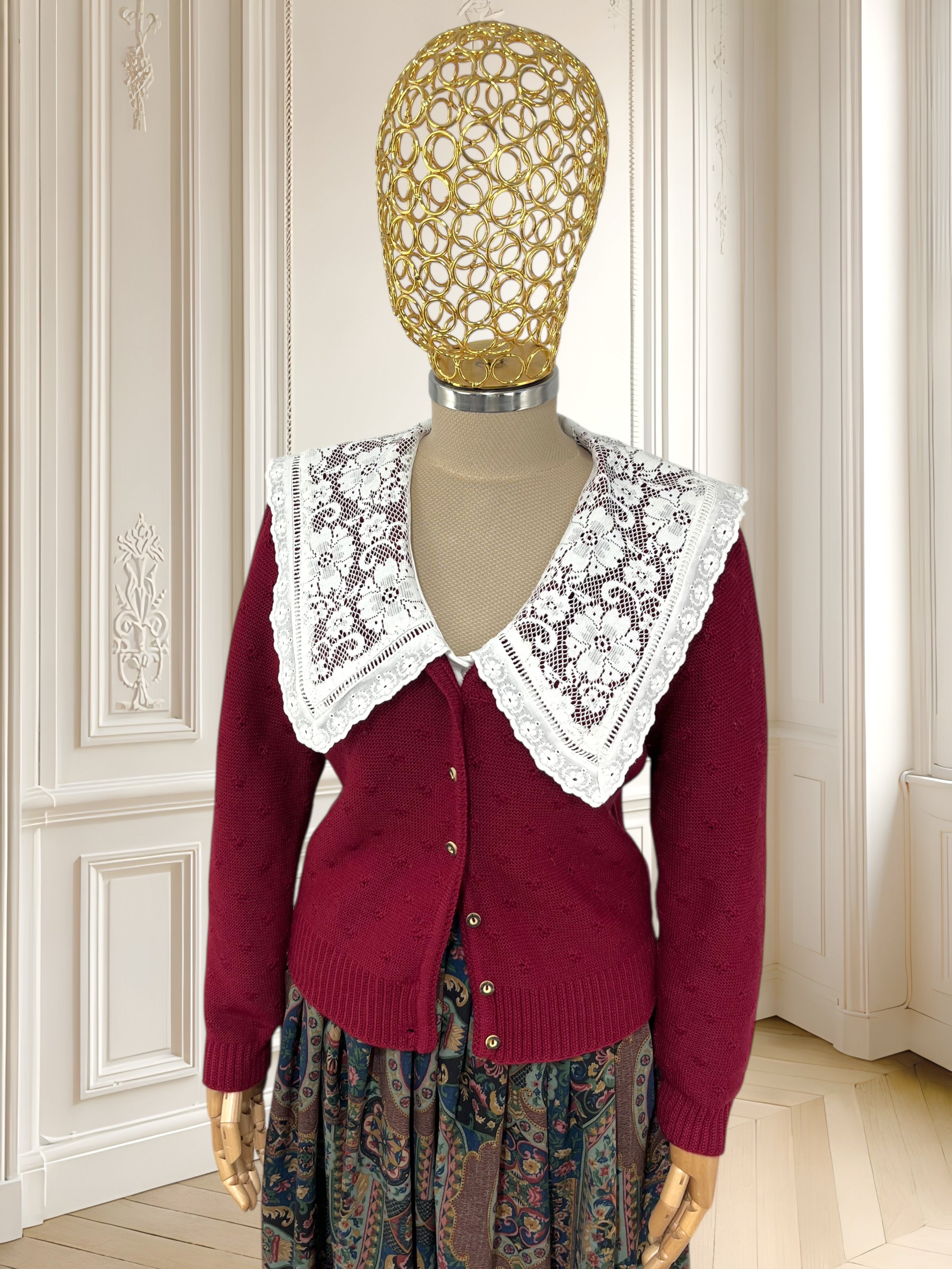 Cardigan vișiniu din lână pură potrivit pentru M/L