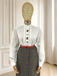 Cămașă vintage din bumbac cu detalii brodate potrivită pentru M/L
