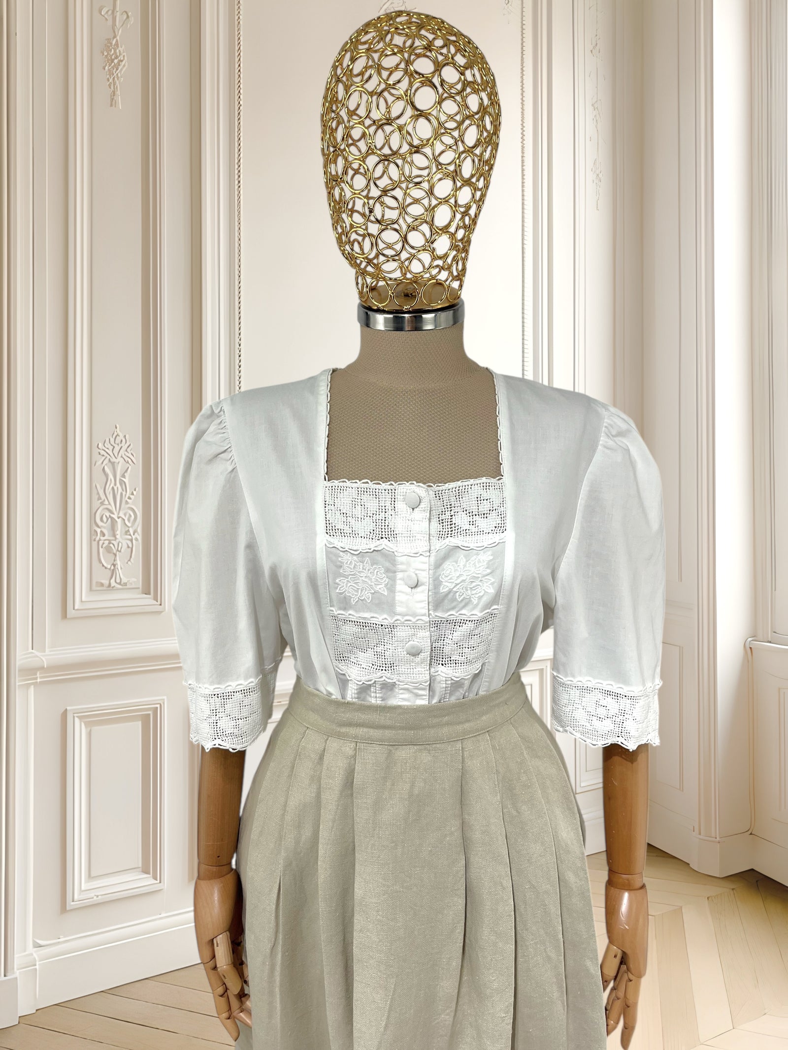Cămașă vintage din bumbac cu broderie mărimea L
