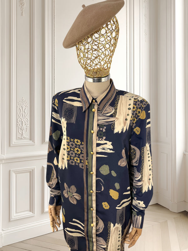 Cămașă vintage bleumarin cu nasturi aurii mărimea XL