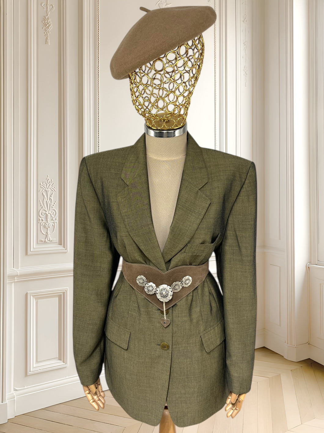 Sacou olive din vâscoză și mohair mărimea L