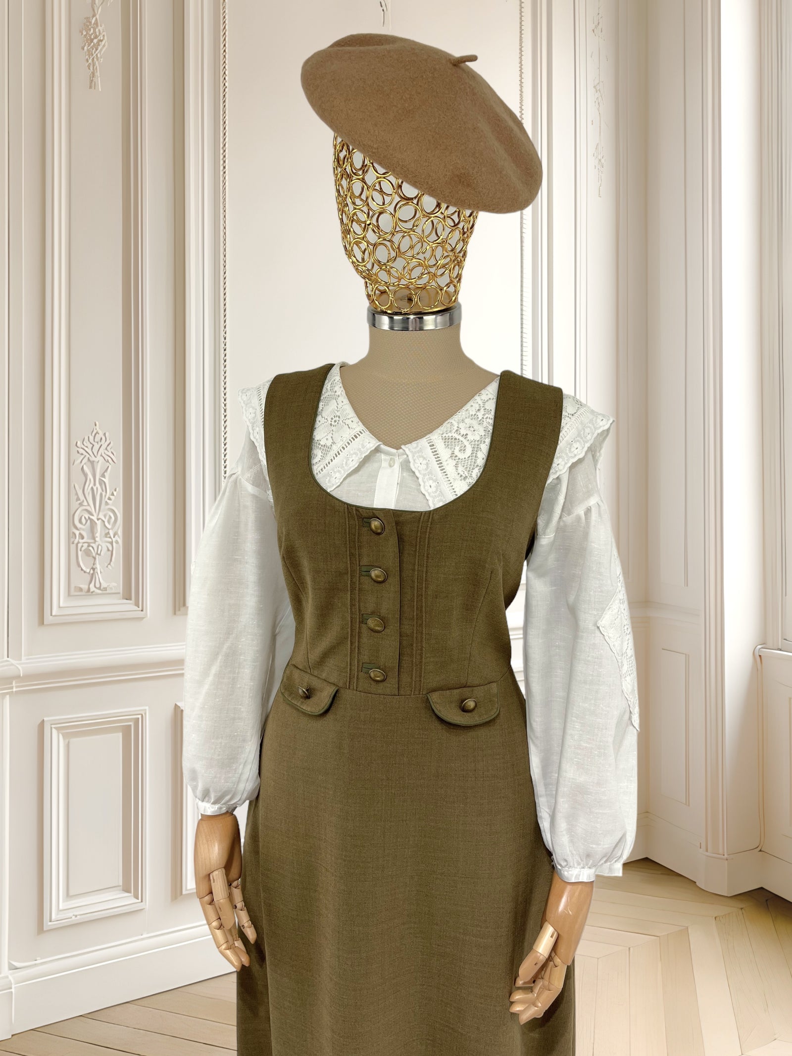 Rochie olive din amestec de lână pură potrivită pentru M/L