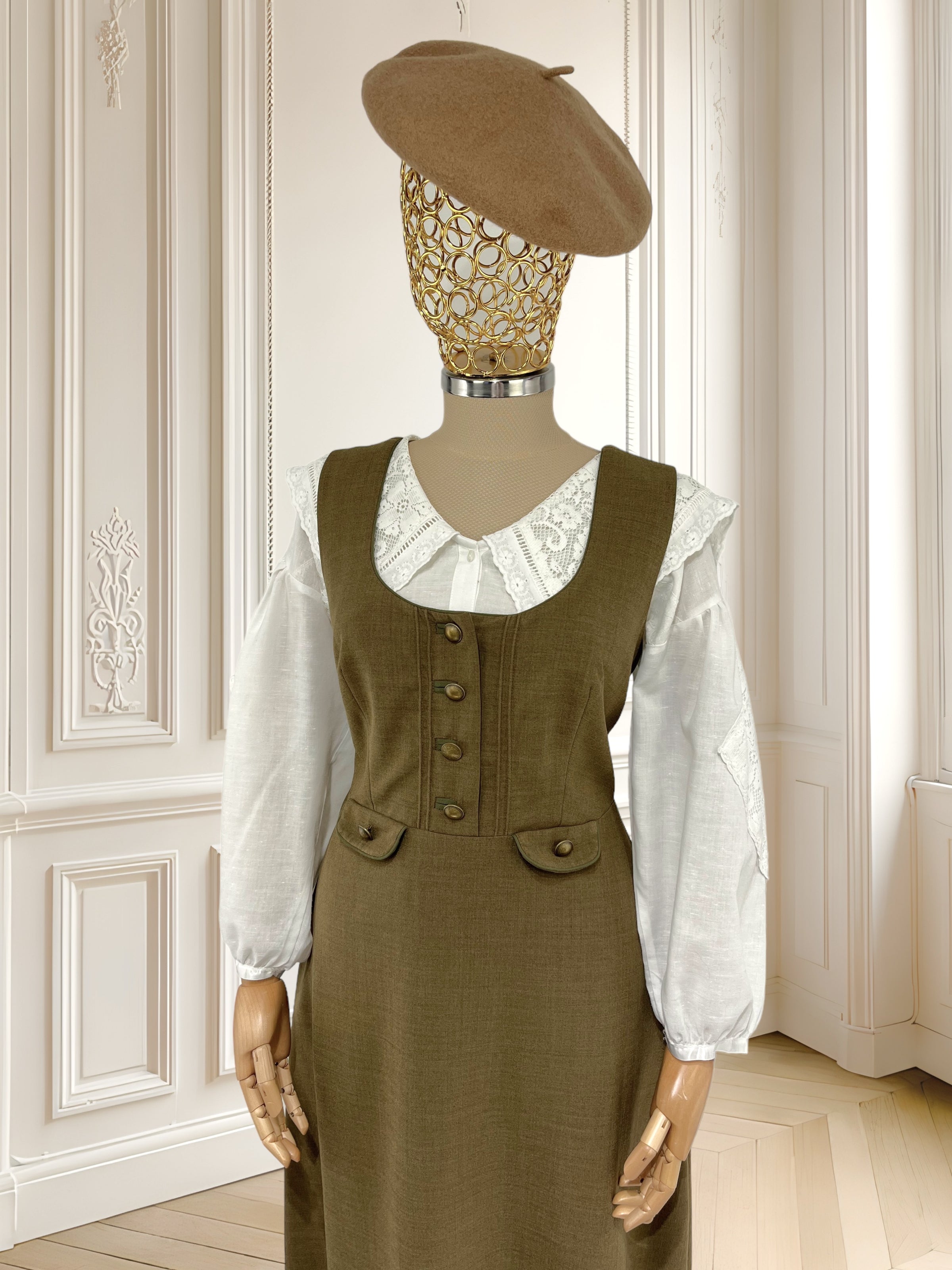Rochie olive din amestec de lână pură potrivită pentru M/L