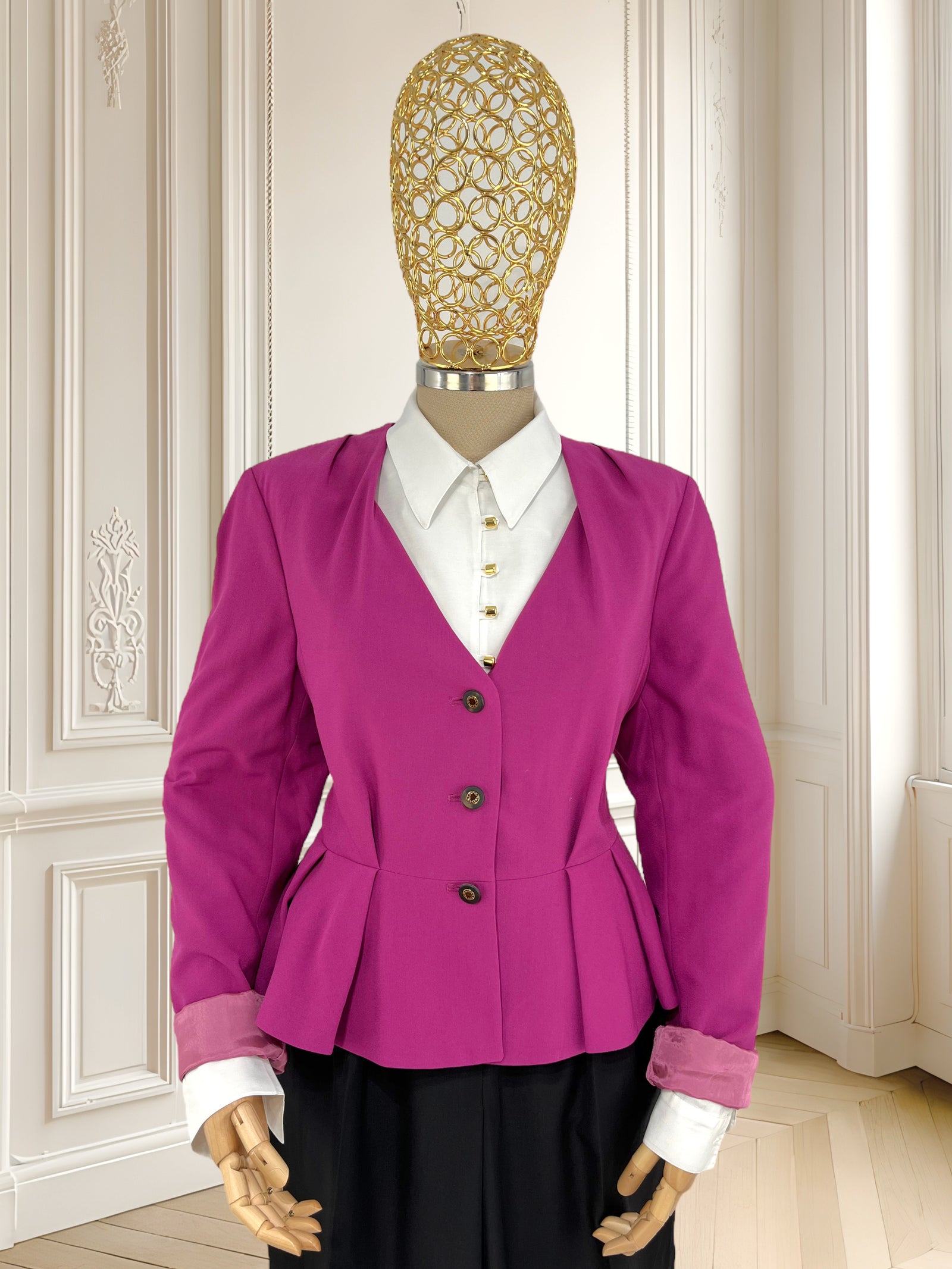 Sacou fuchsia cu croi peplum potrivit pentru M/L