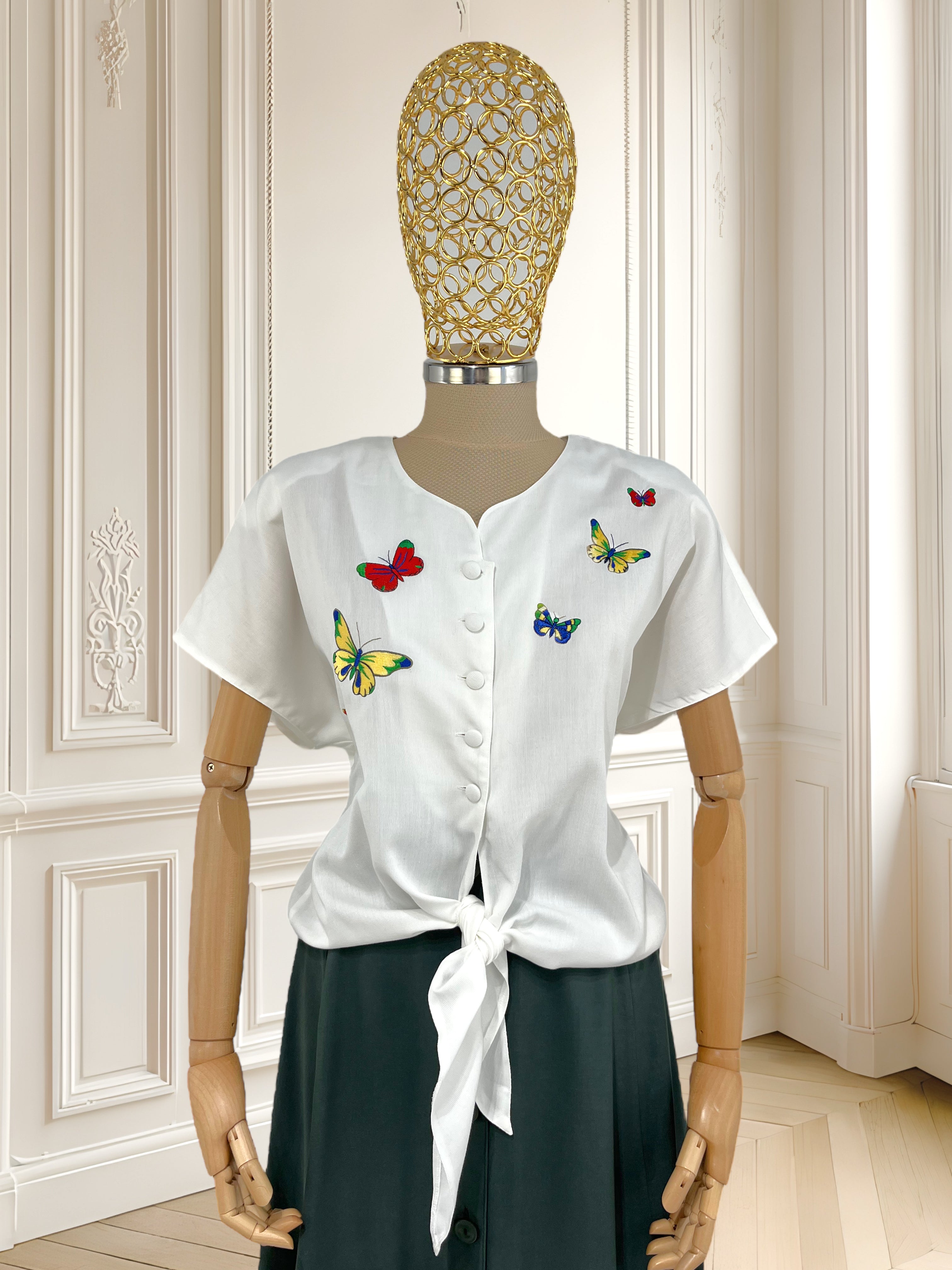 Cămașă vintage cu fluturi potrivită pentru M/L