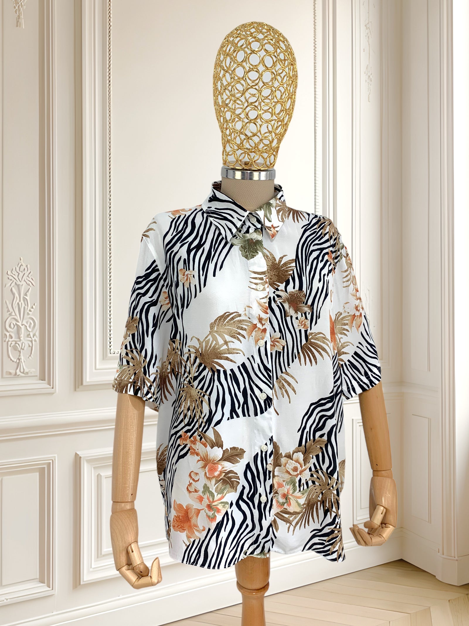 Cămașă din vâscoză cu print tropical mărimea L