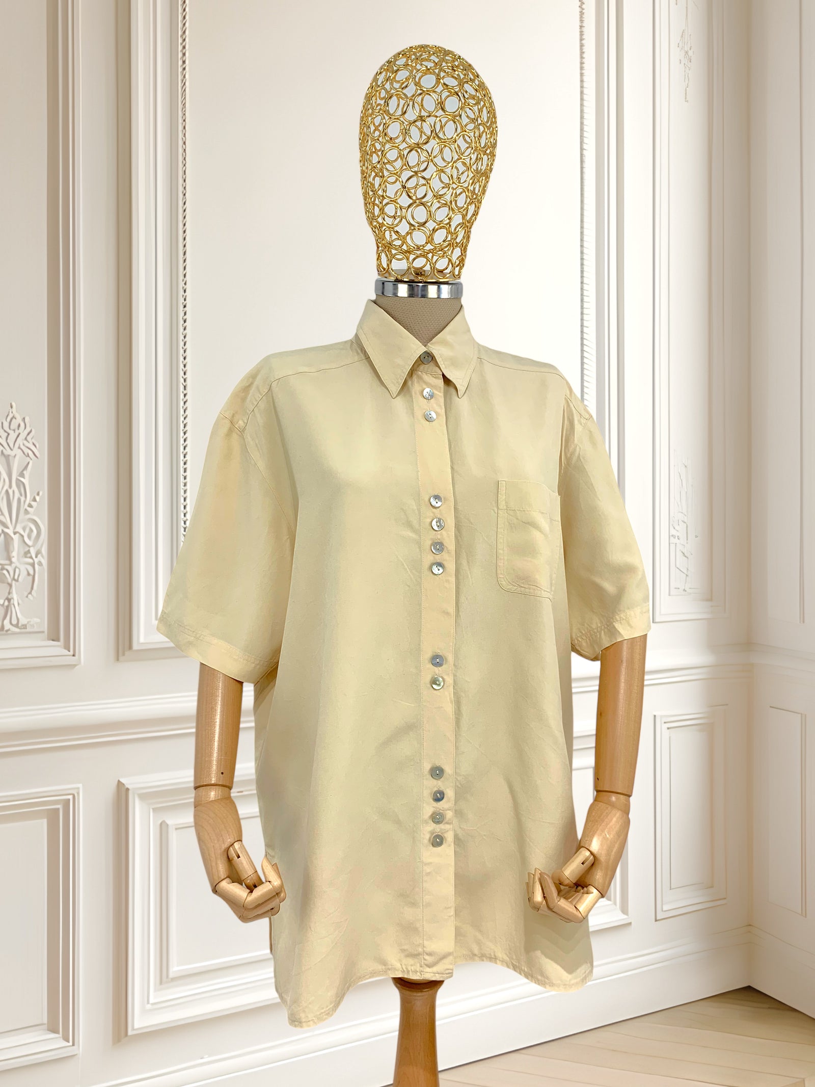 Cămașă galben pastel din mătase naturală potrivită pentru XL/XXL
