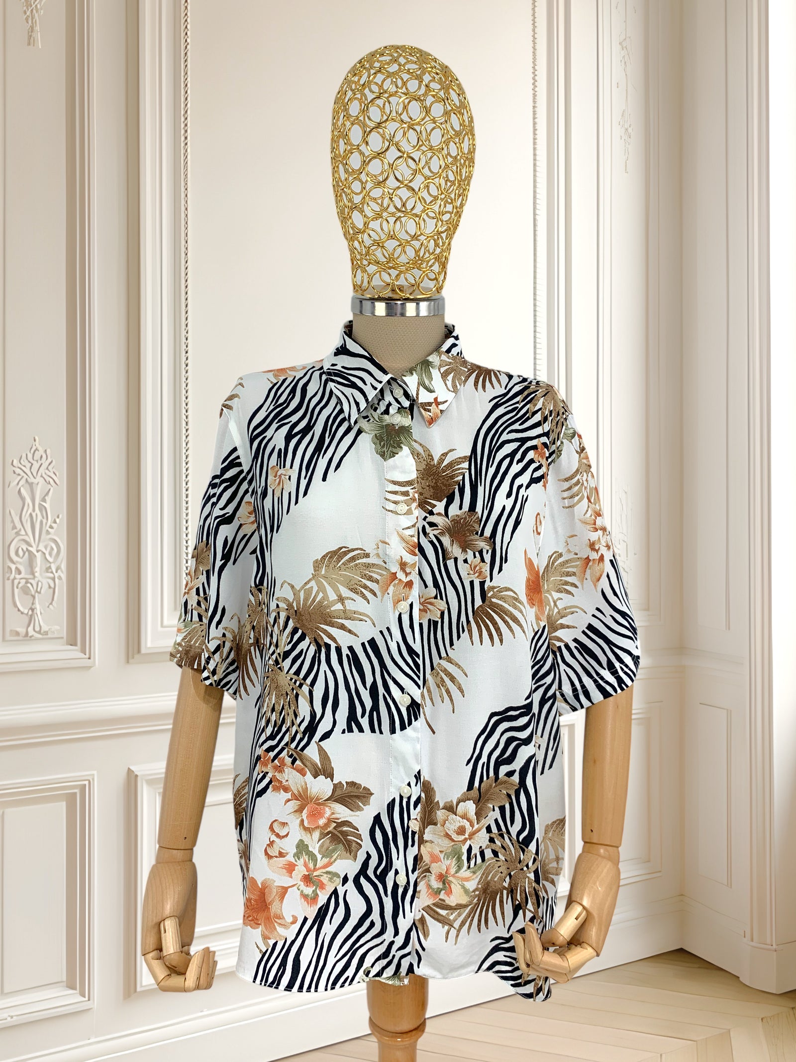 Cămașă din vâscoză cu print tropical mărimea L