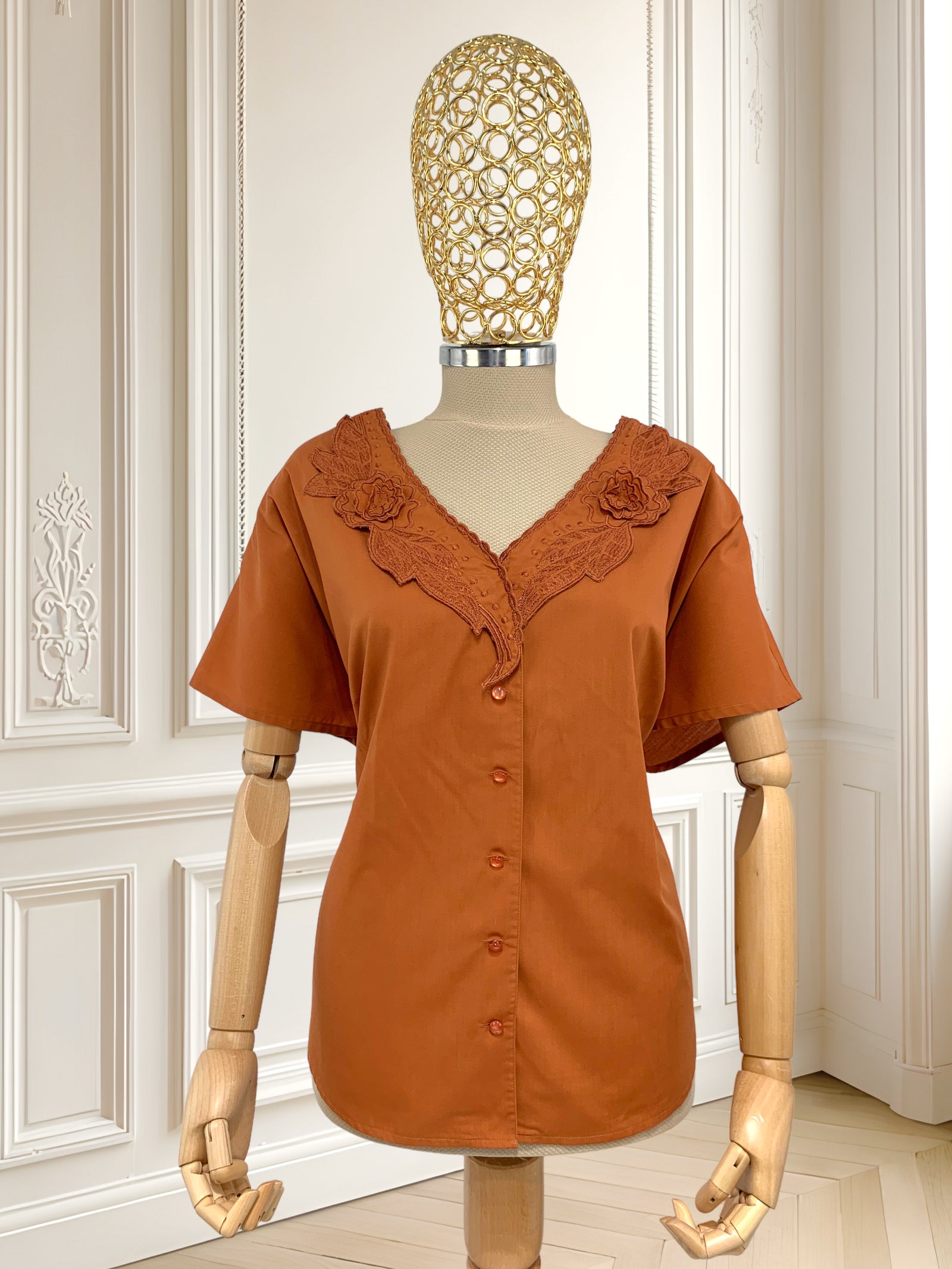 Cămașă cărămizie cu broderie mărimea XL
