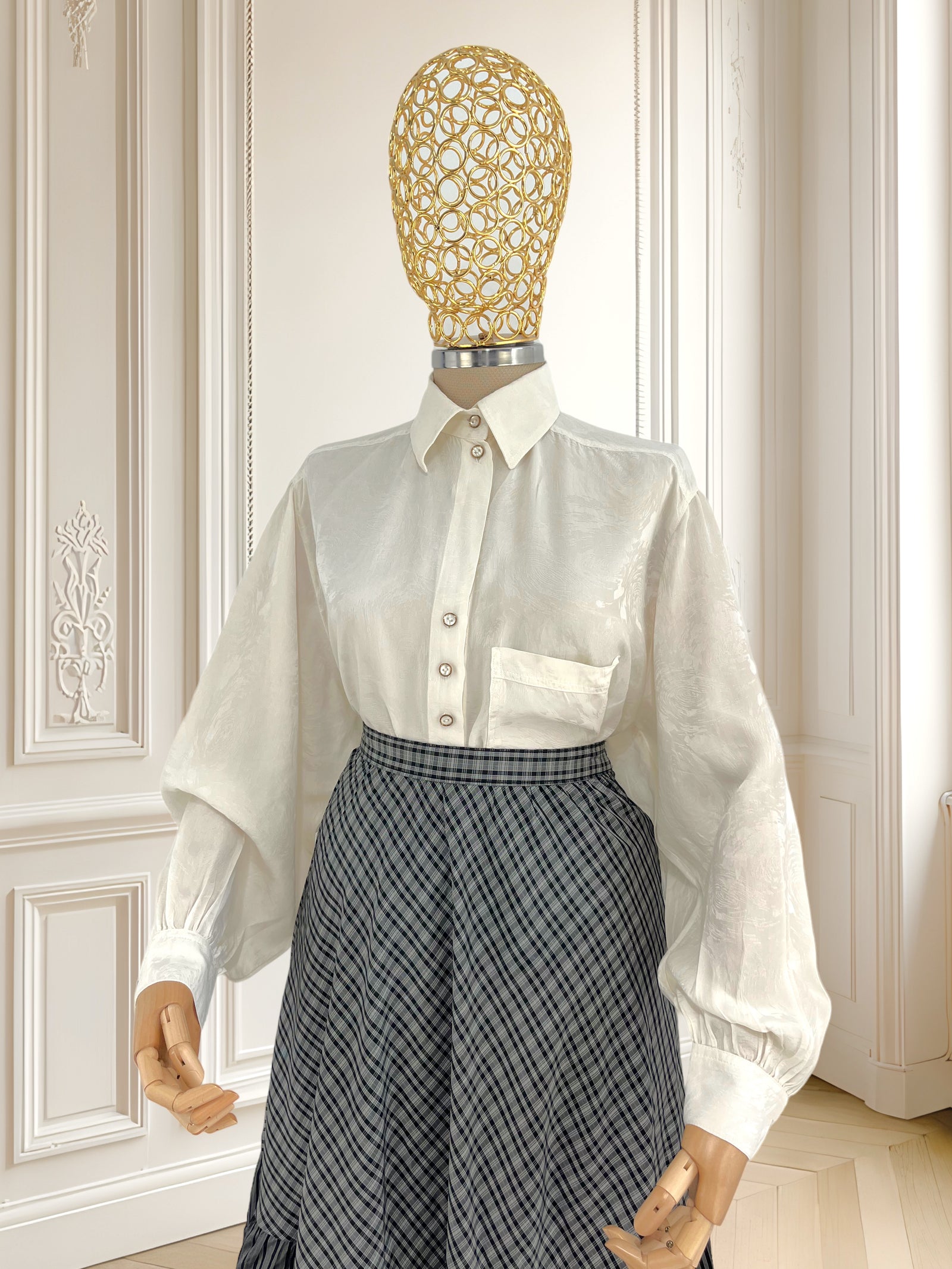 Cămașă vintage din mătase naturală potrivită pentru L/XL