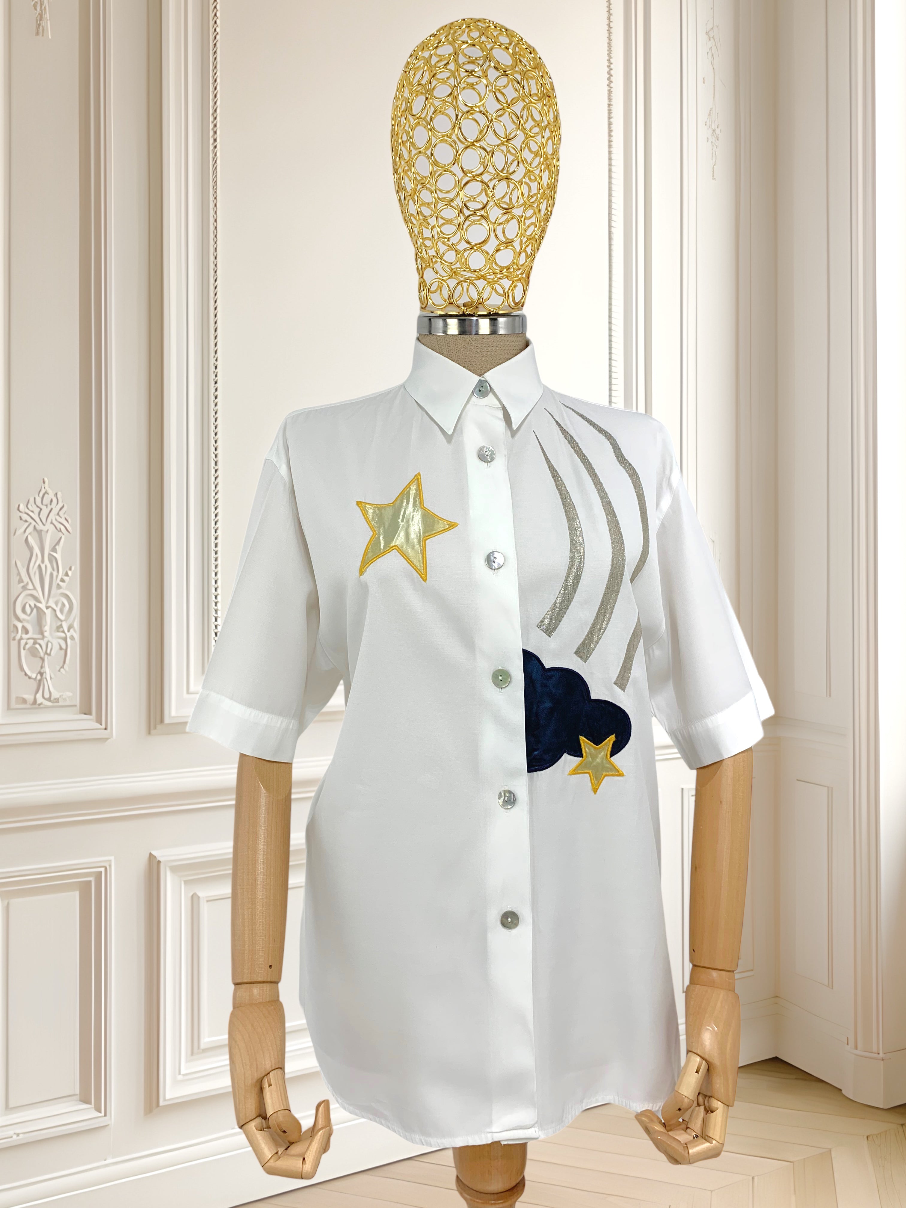 Cămașă albă cu inserții satinate mărimea L
