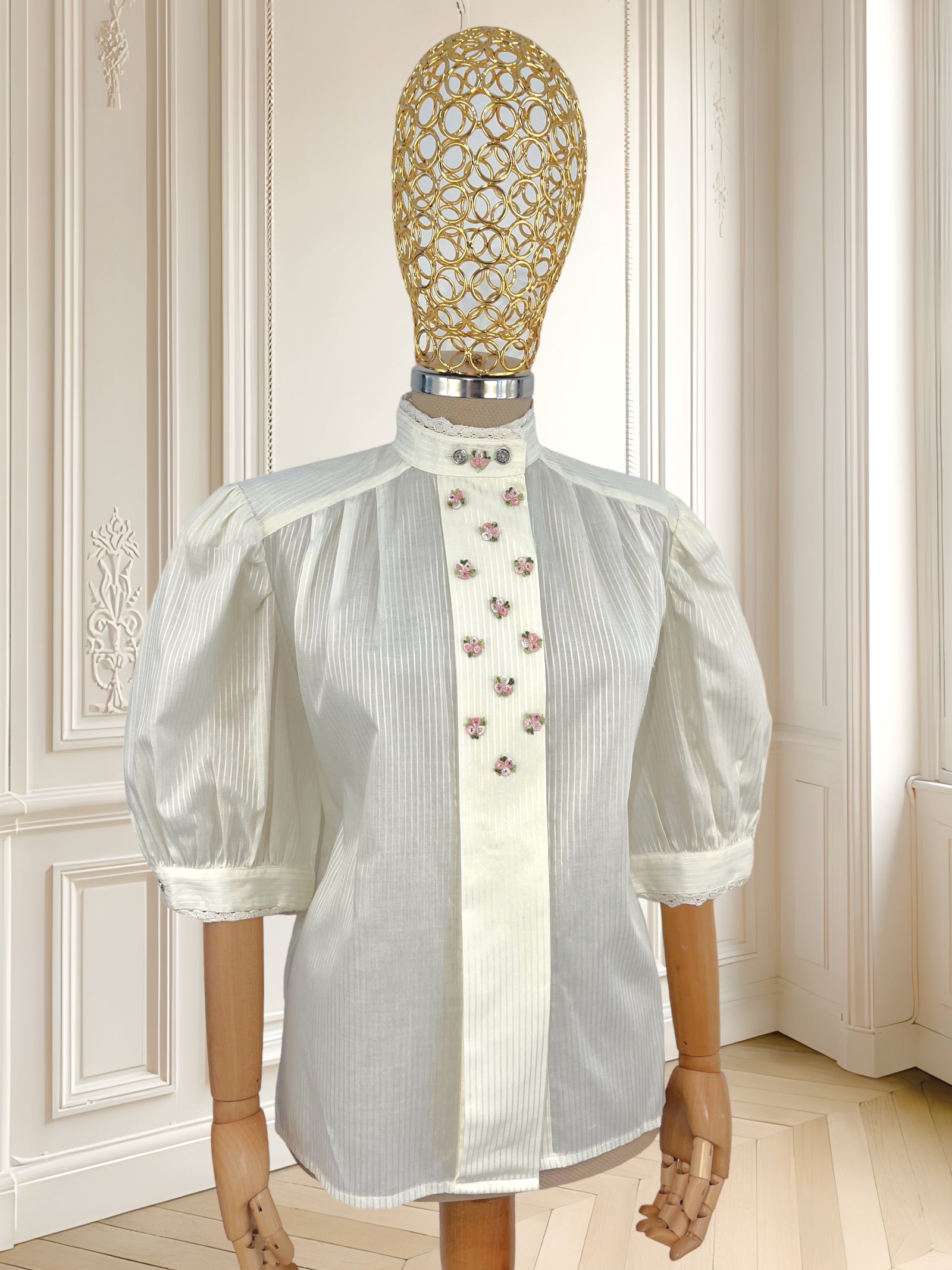 Cămașă vintage cu mâneci bufante potrivită pentru M/L