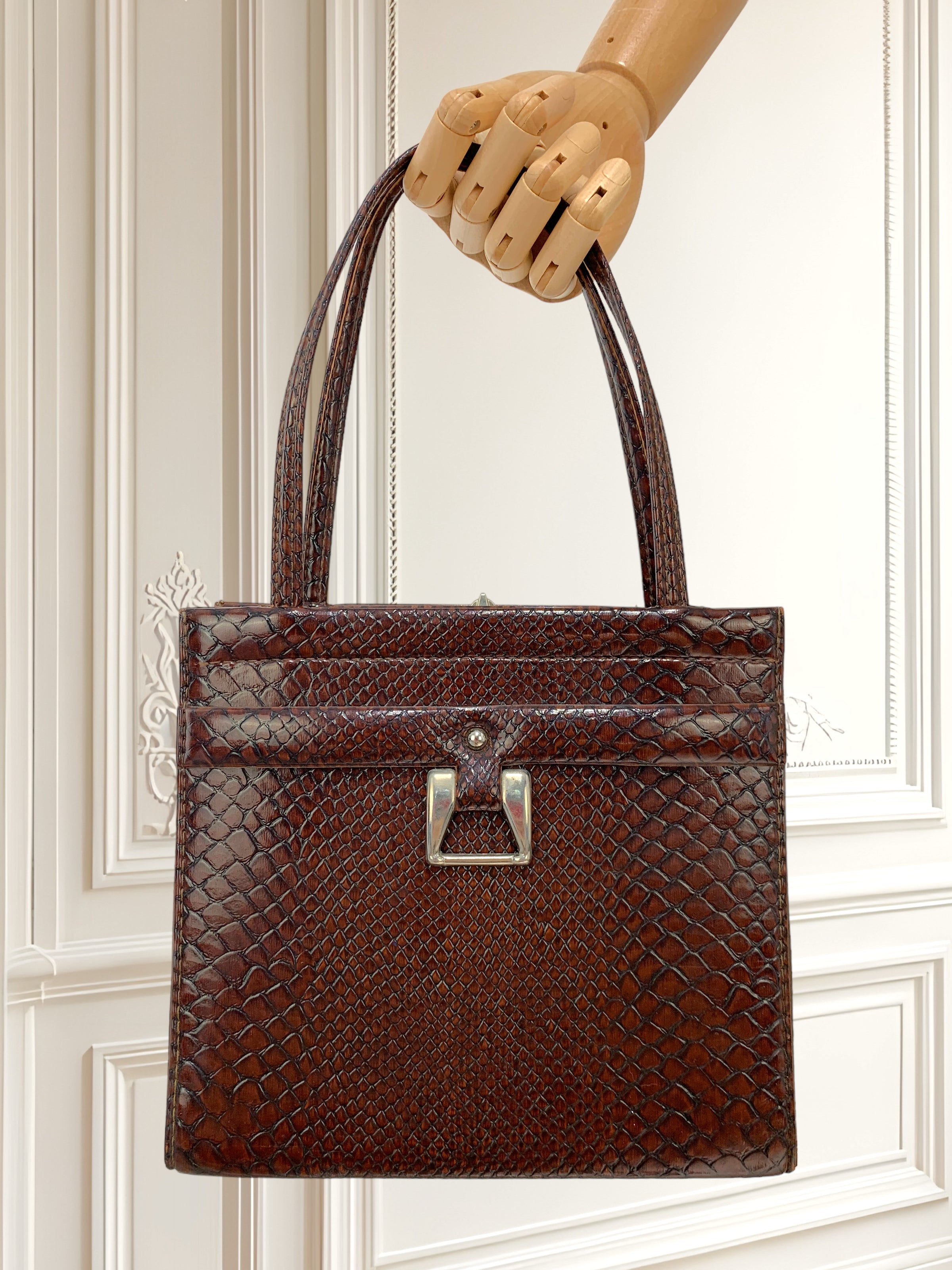 Geantă vintage cu aspect de piele de crocodil