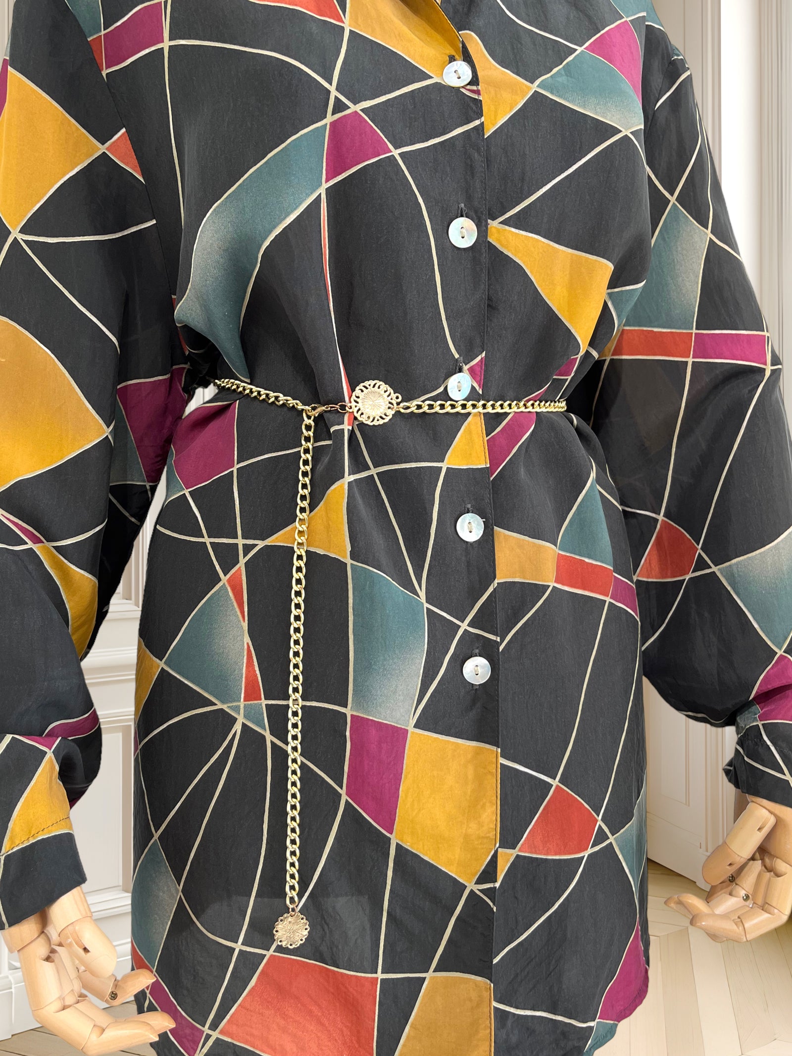 Cămașă vintage din cupro potrivită pentru L/XL