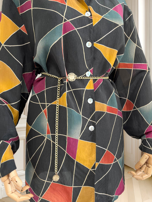 Cămașă vintage din cupro potrivită pentru L/XL