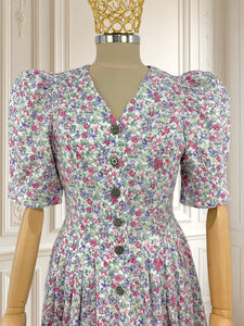 Rochie vintage cu print floral și mâneci bufante mărimea S