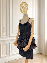 Rochie vintage din catifea cu volane potrivită pentru S/M