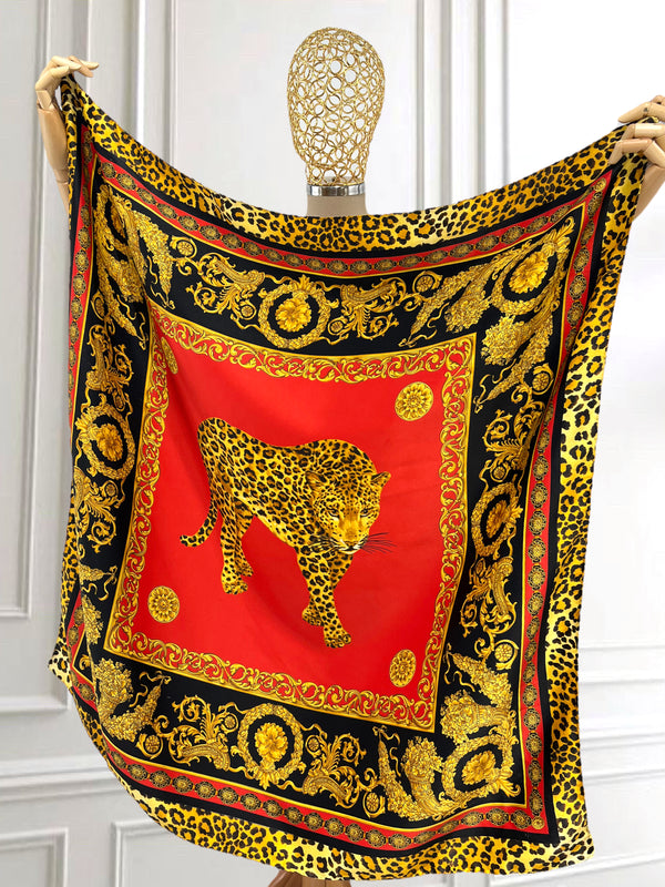 Eșarfă satinată cu leopard