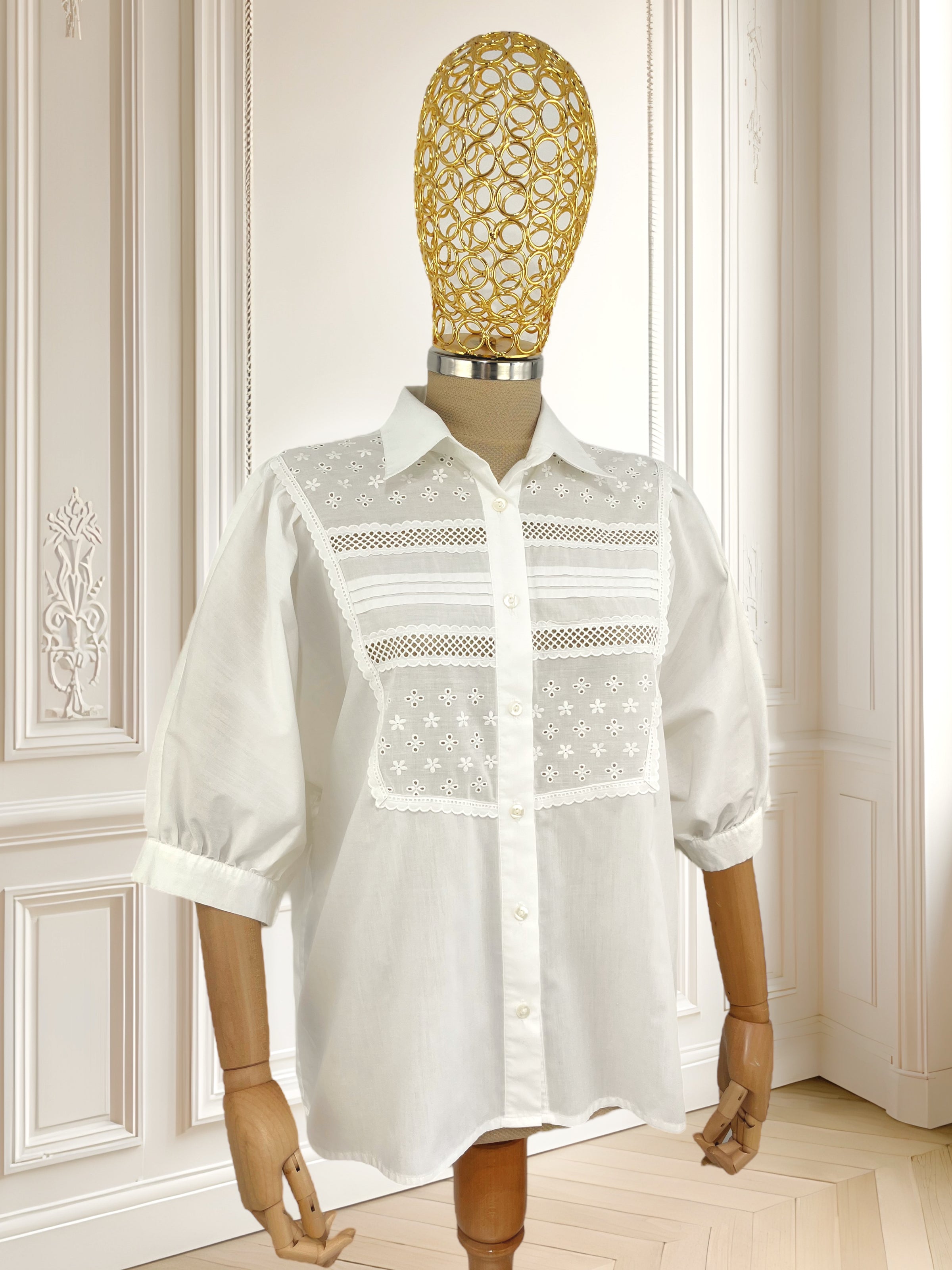 Cămașă vintage cu mâneci bufante potrivită pentru L/XL